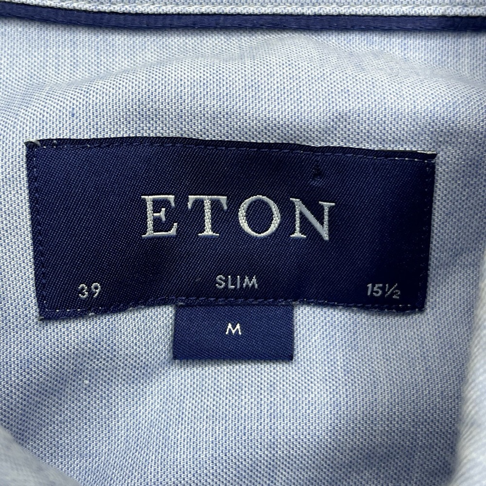 Eton Slim Casual Button Up Shirt Cotton Silk Blend Blue Mens Size Medium 15 1/2 - Picture 5 of 13